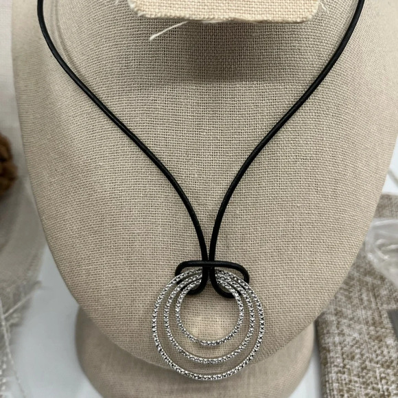 Technibond Classic Platinum-Bonded Sterling Silver Necklace with Black Cord - Picture 10 of 13